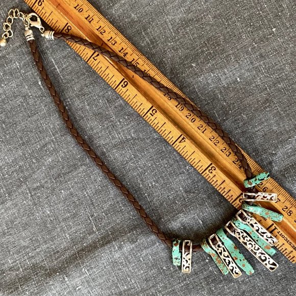 Boho Braided Corded Turquoise Silver Necklace - Picture 5 of 5